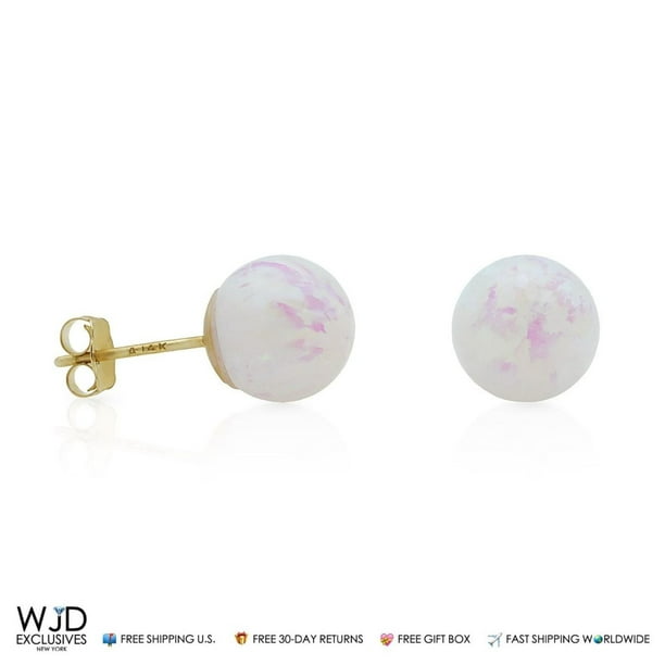 7mm Fire Pink Opal Ball 14K Yellow Gold Stud Earrings 